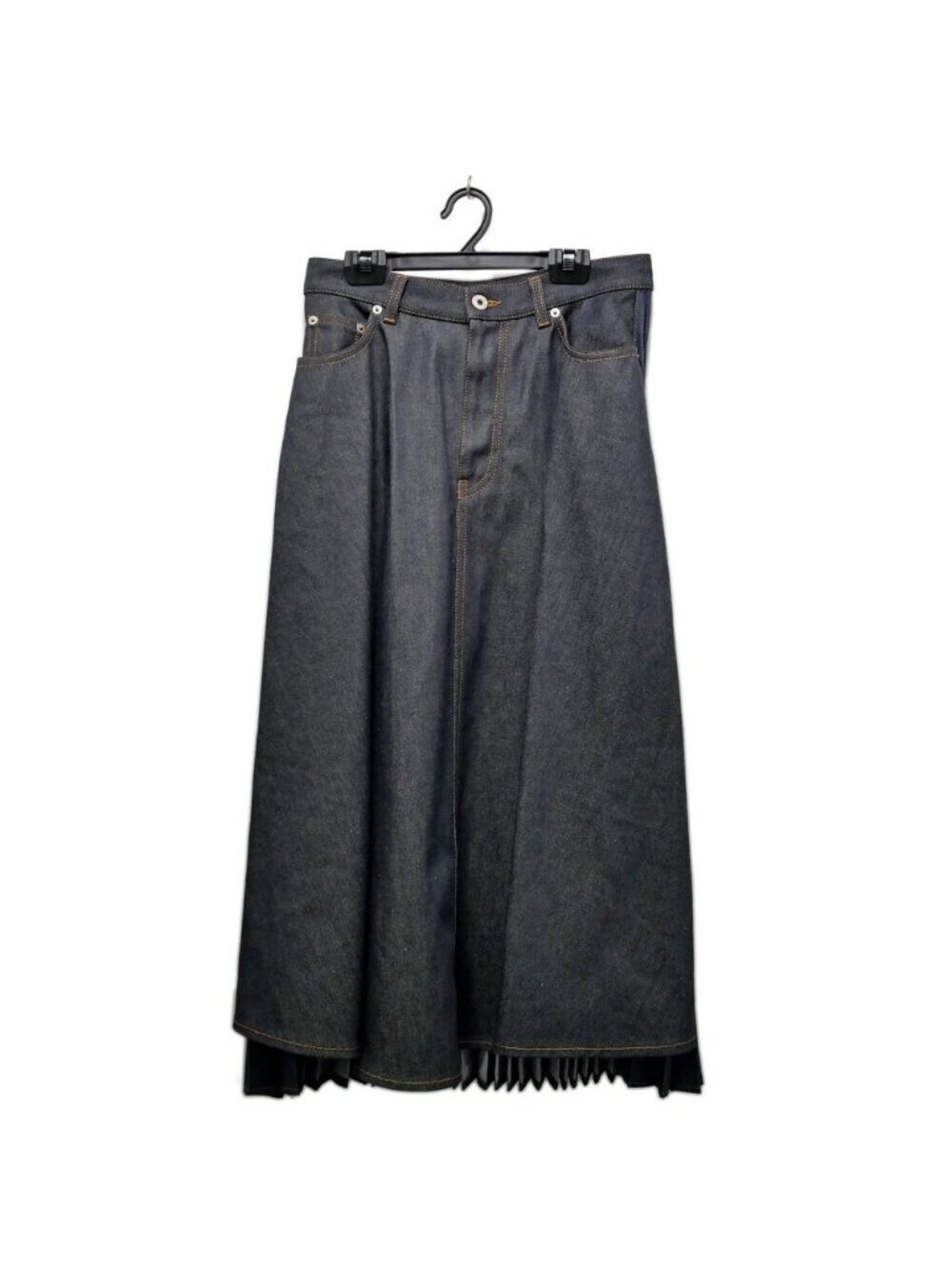 Loewe Bag Pleated Denim Skirt Indigo Blue Cotton Bottom 38